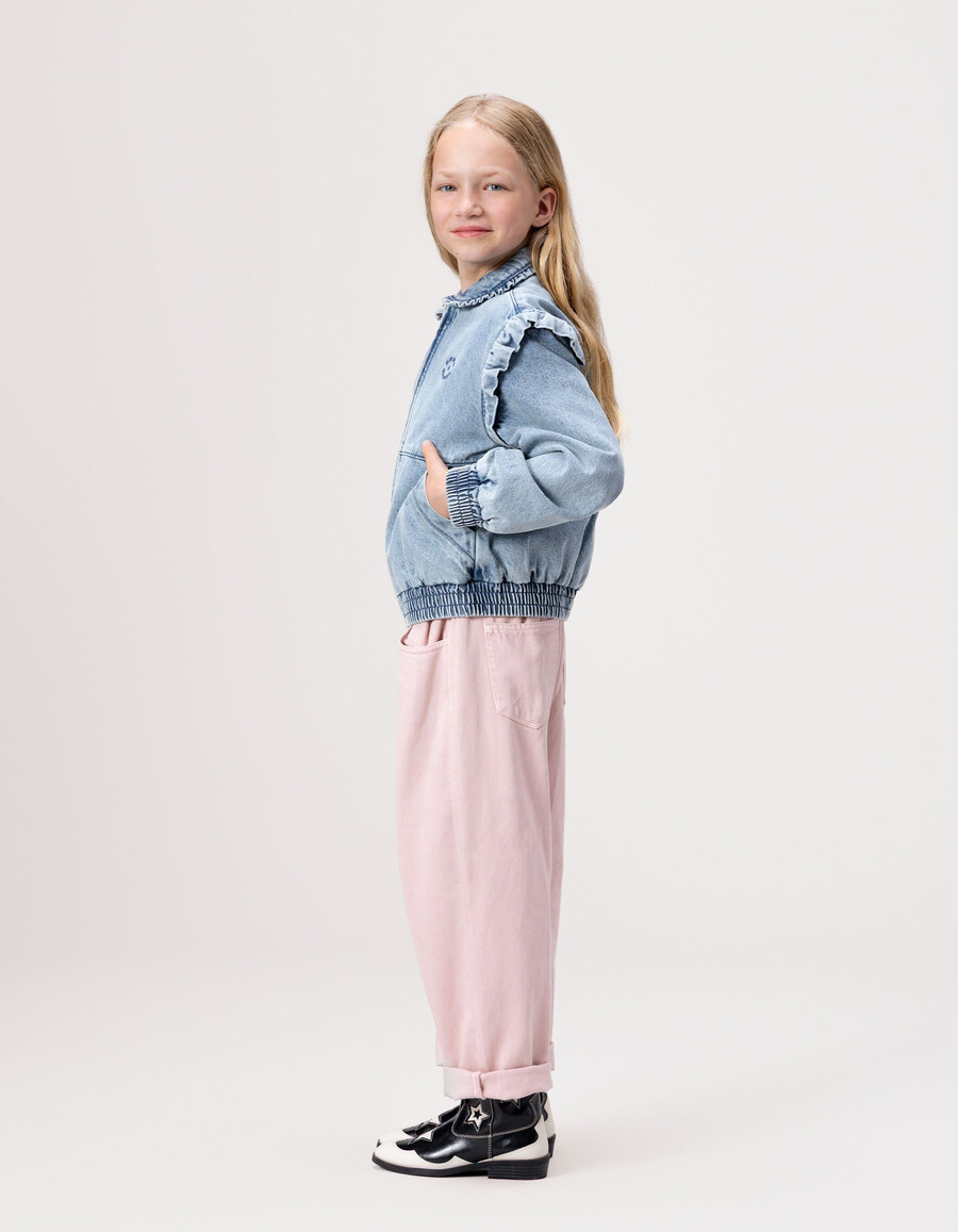 giacca in denim blu da bambina con maniche staccabili
