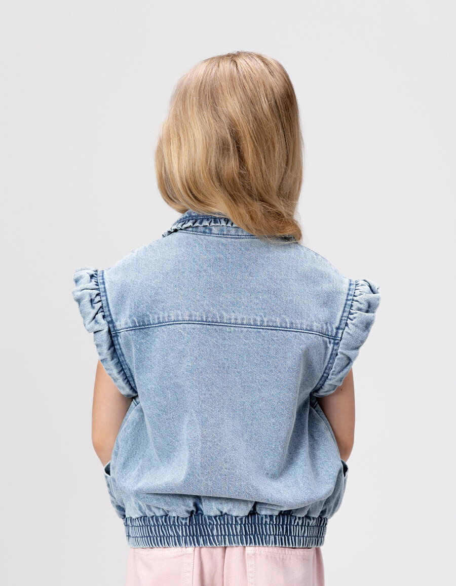 giacca in denim blu da bambina con maniche staccabili