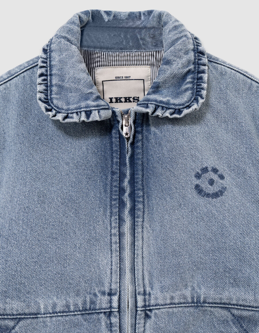 giacca in denim blu da bambina con maniche staccabili