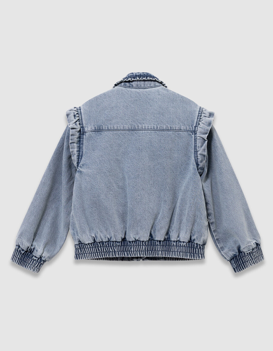 giacca in denim blu da bambina con maniche staccabili