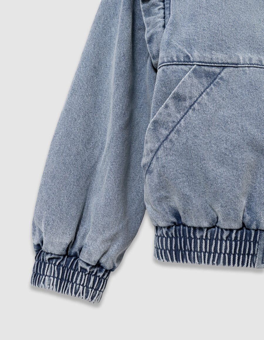 giacca in denim blu da bambina con maniche staccabili