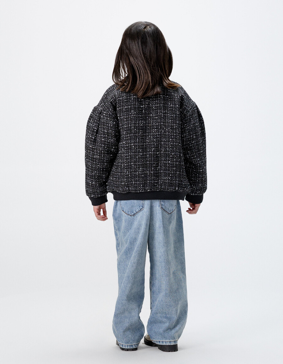 giacca nera effetto tweed per ragazze