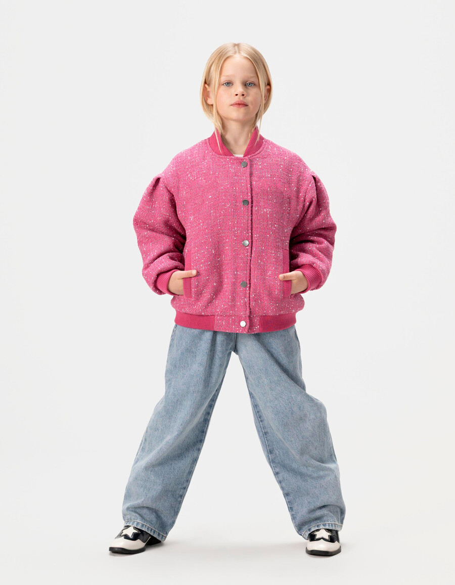 giacca rosa effetto tweed per bambine