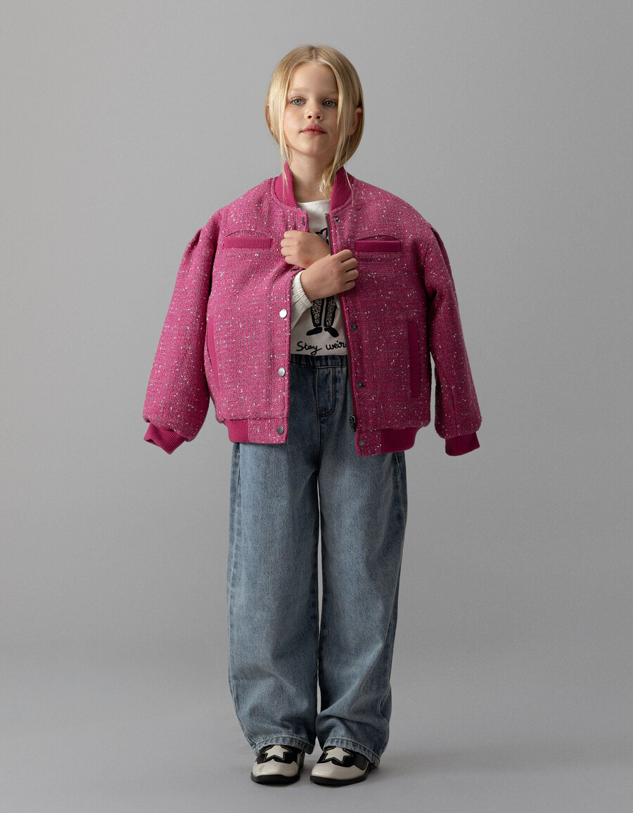 giacca rosa effetto tweed per bambine