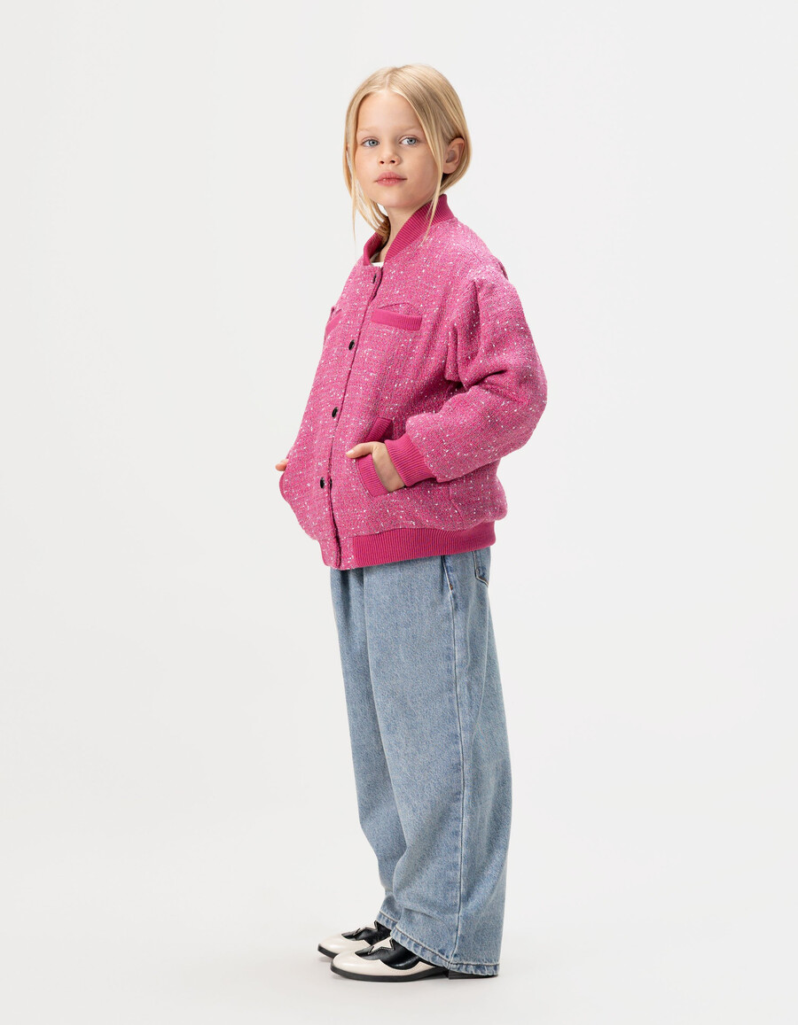 giacca rosa effetto tweed per bambine
