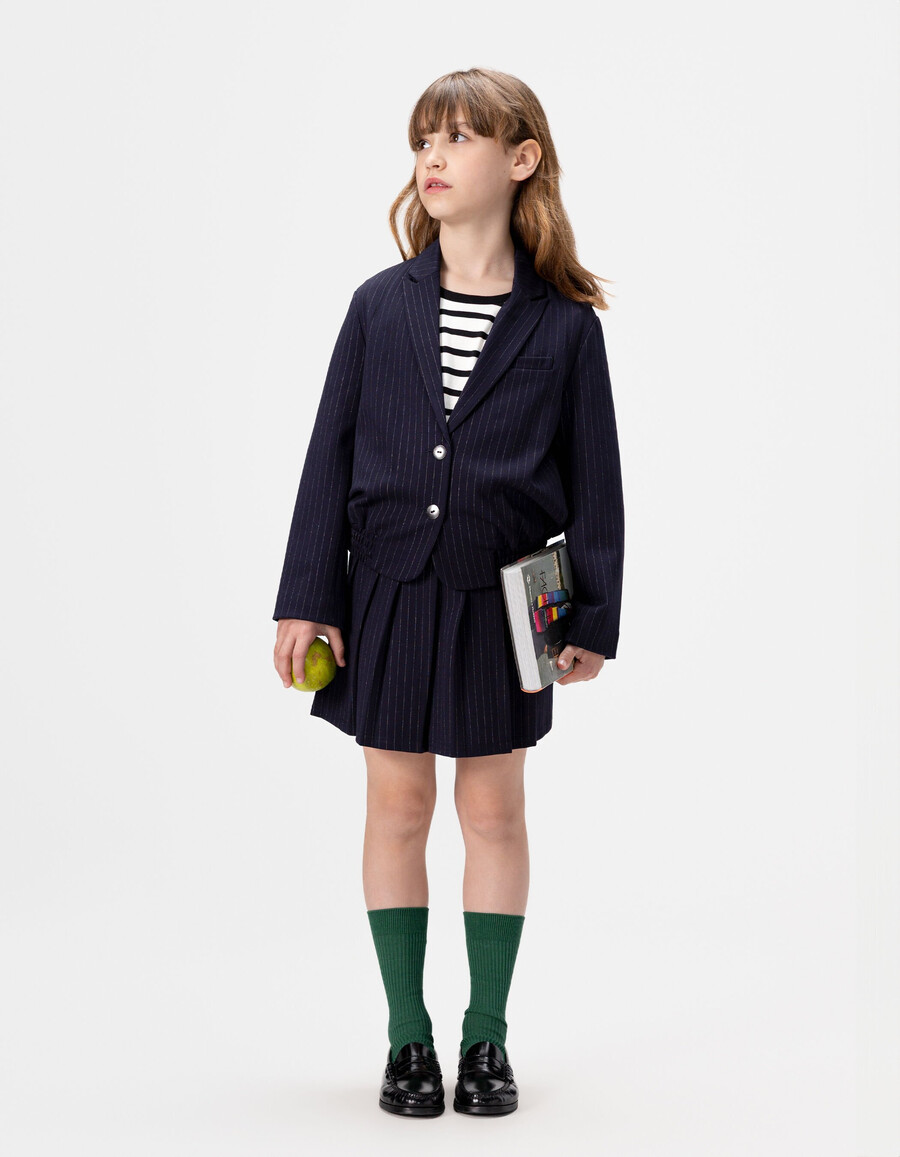 giacca da abito blu navy a righe per ragazze