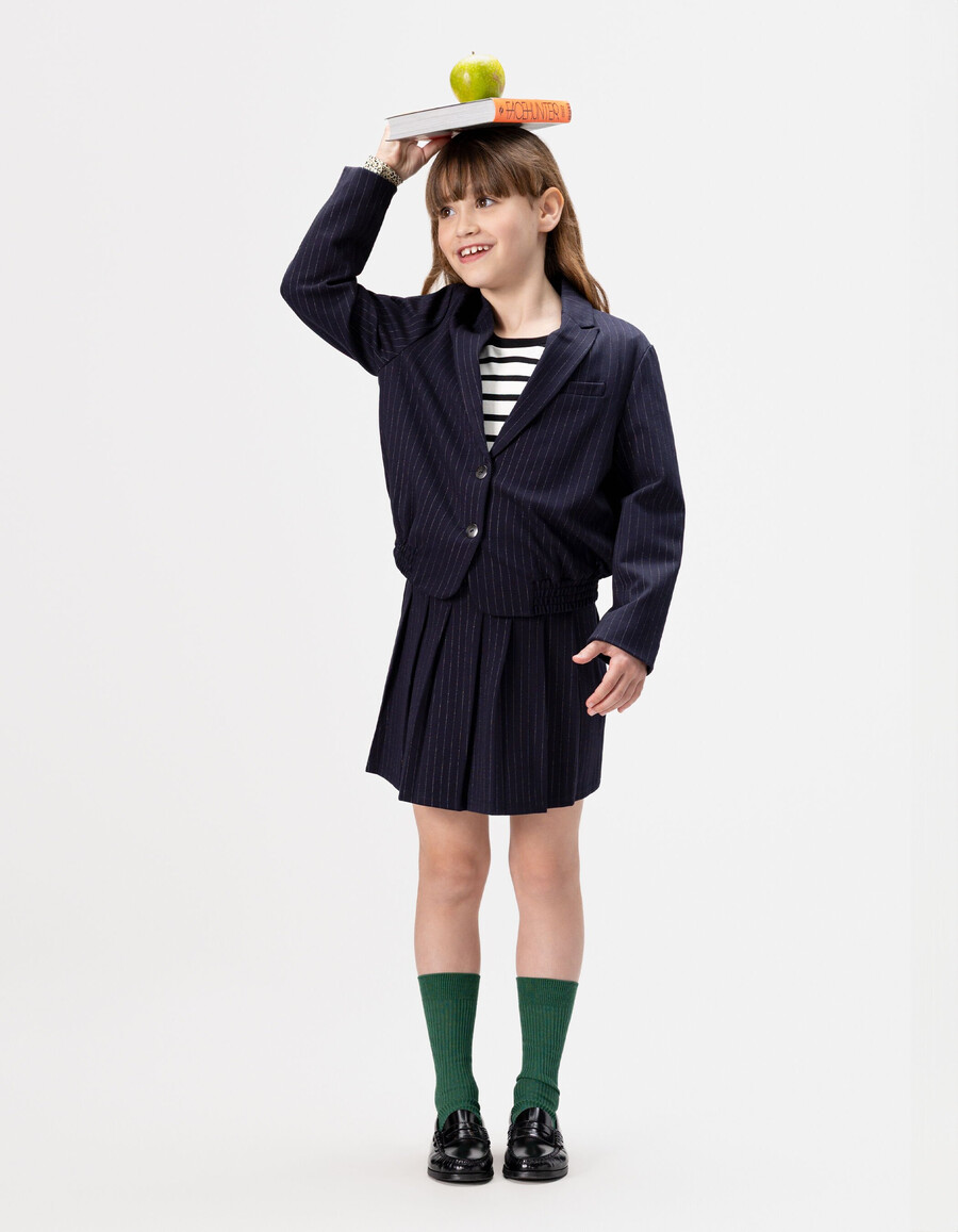 giacca da abito blu navy a righe per ragazze
