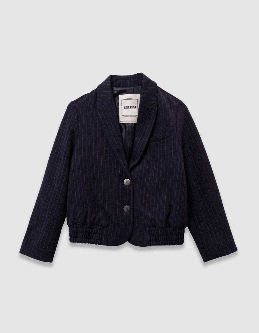 giacca da abito blu navy a righe per ragazze