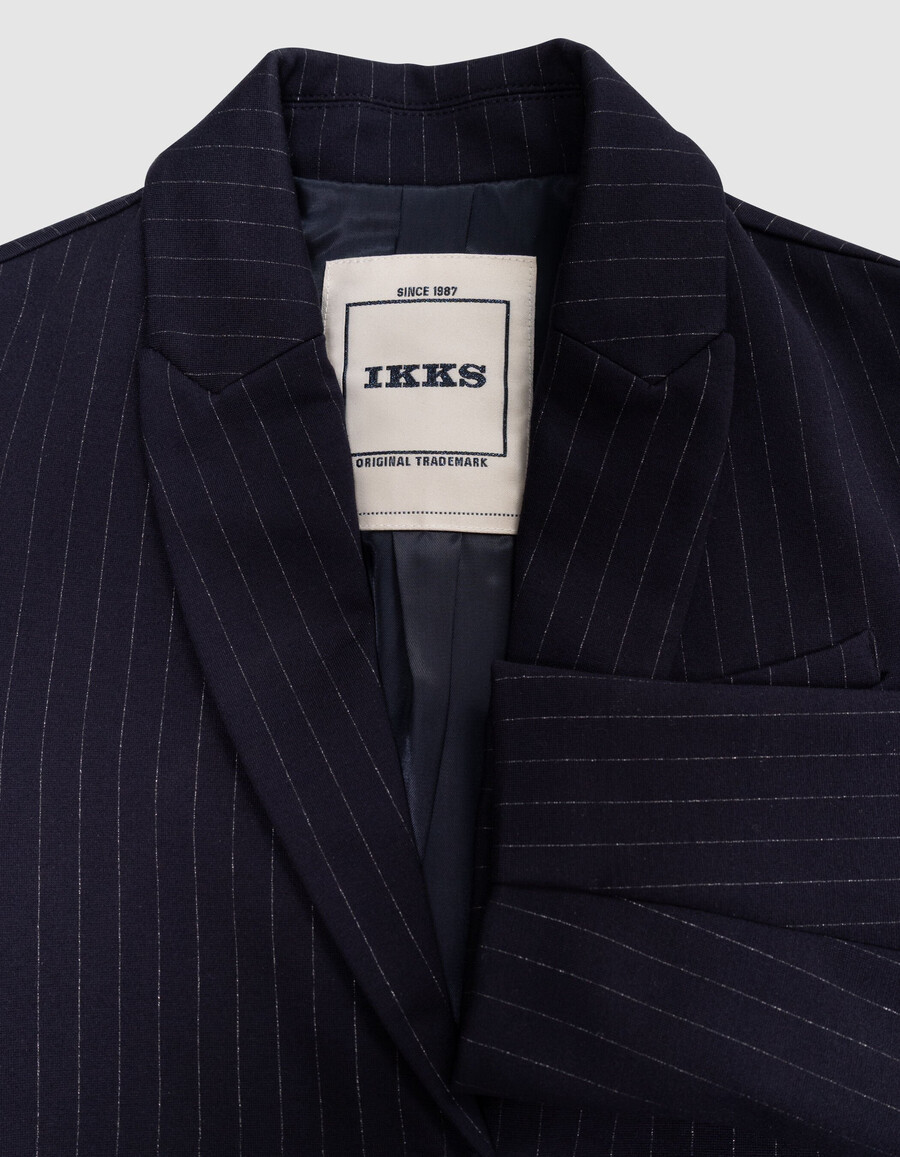 giacca da abito blu navy a righe per ragazze