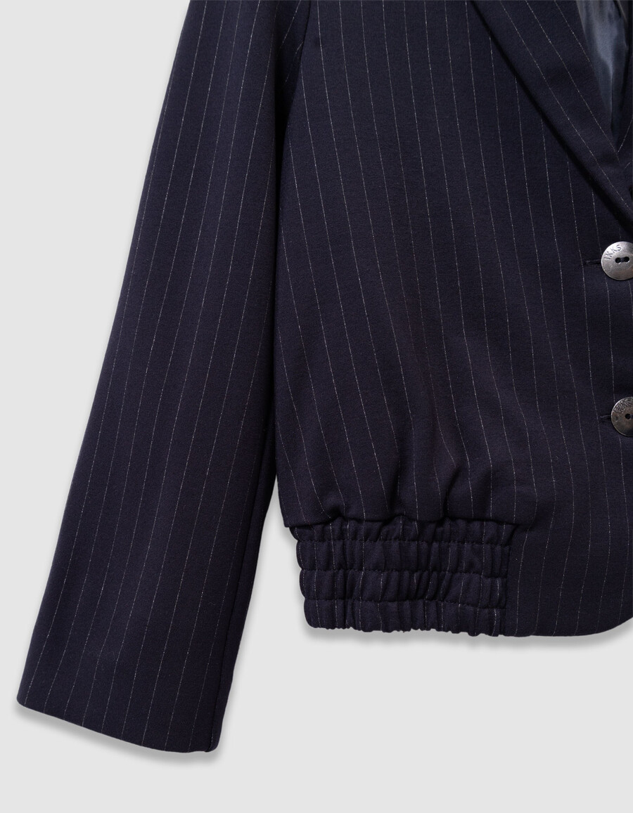 giacca da abito blu navy a righe per ragazze