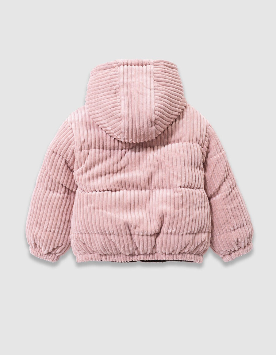giacca imbottita reversibile in velluto a coste color cachi e rosa per bambine