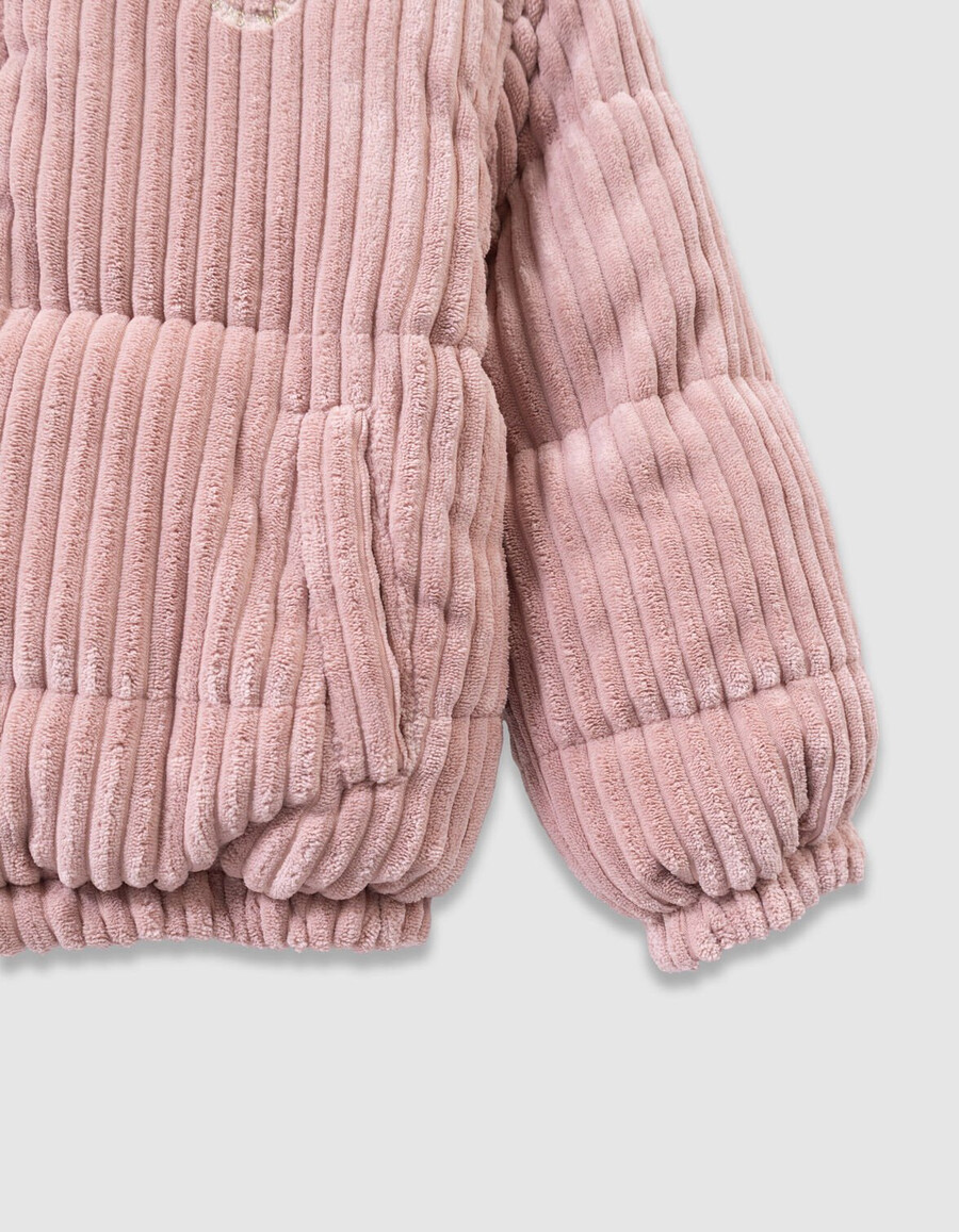 giacca imbottita reversibile in velluto a coste color cachi e rosa per bambine