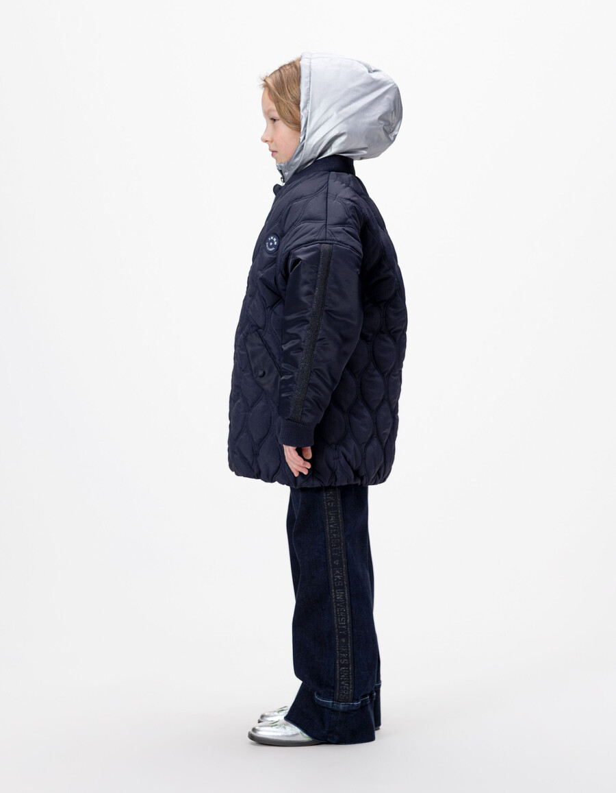 cappotto trapuntato blu navy da bambina con rivestimento staccabile
