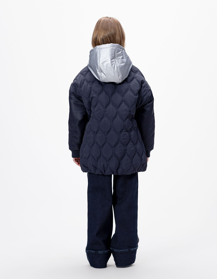 cappotto trapuntato blu navy da bambina con rivestimento staccabile