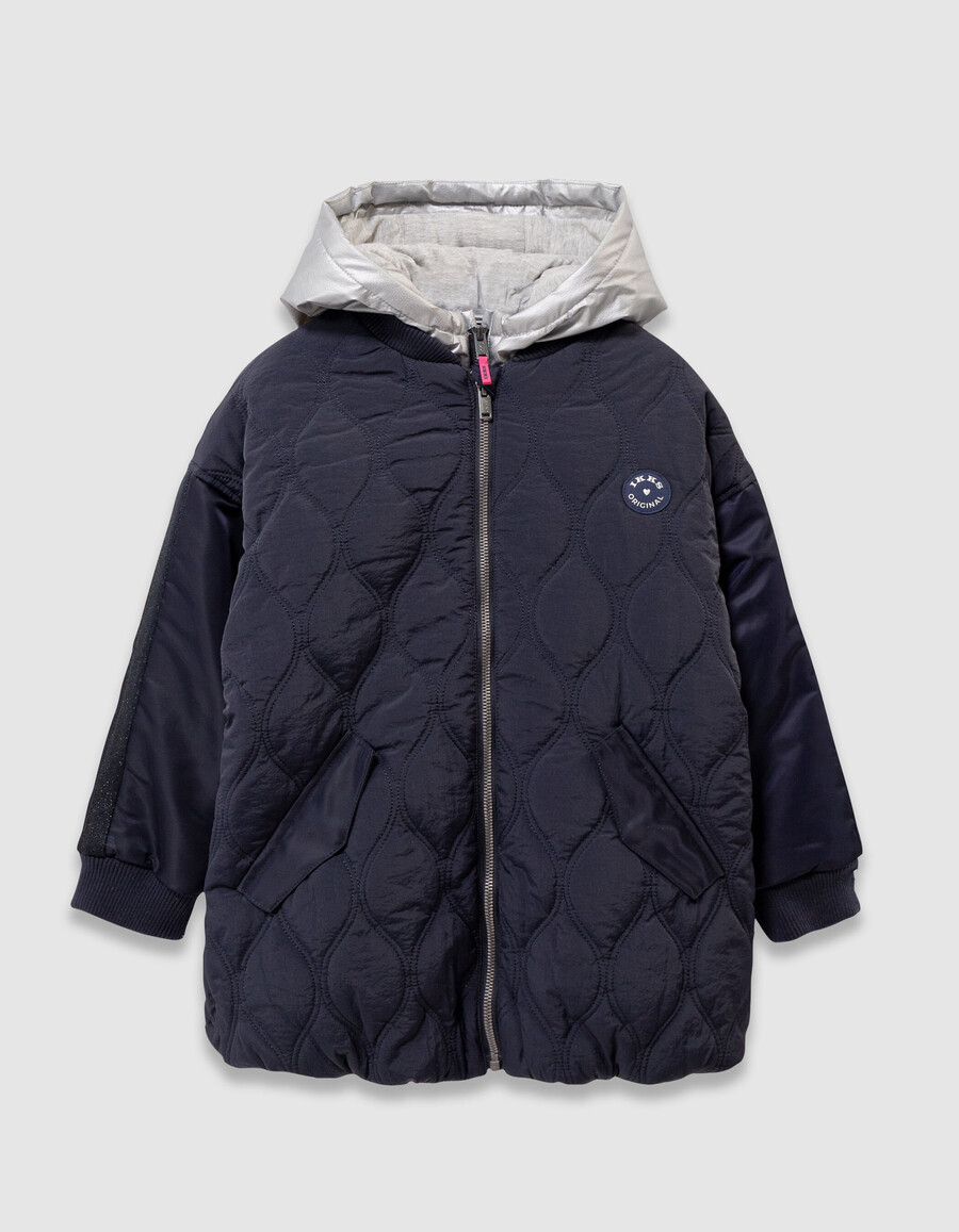 cappotto trapuntato blu navy da bambina con rivestimento staccabile