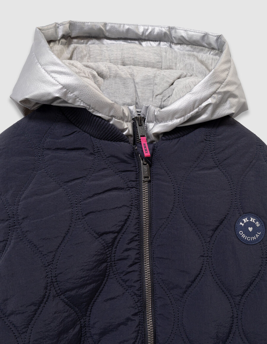 cappotto trapuntato blu navy da bambina con rivestimento staccabile