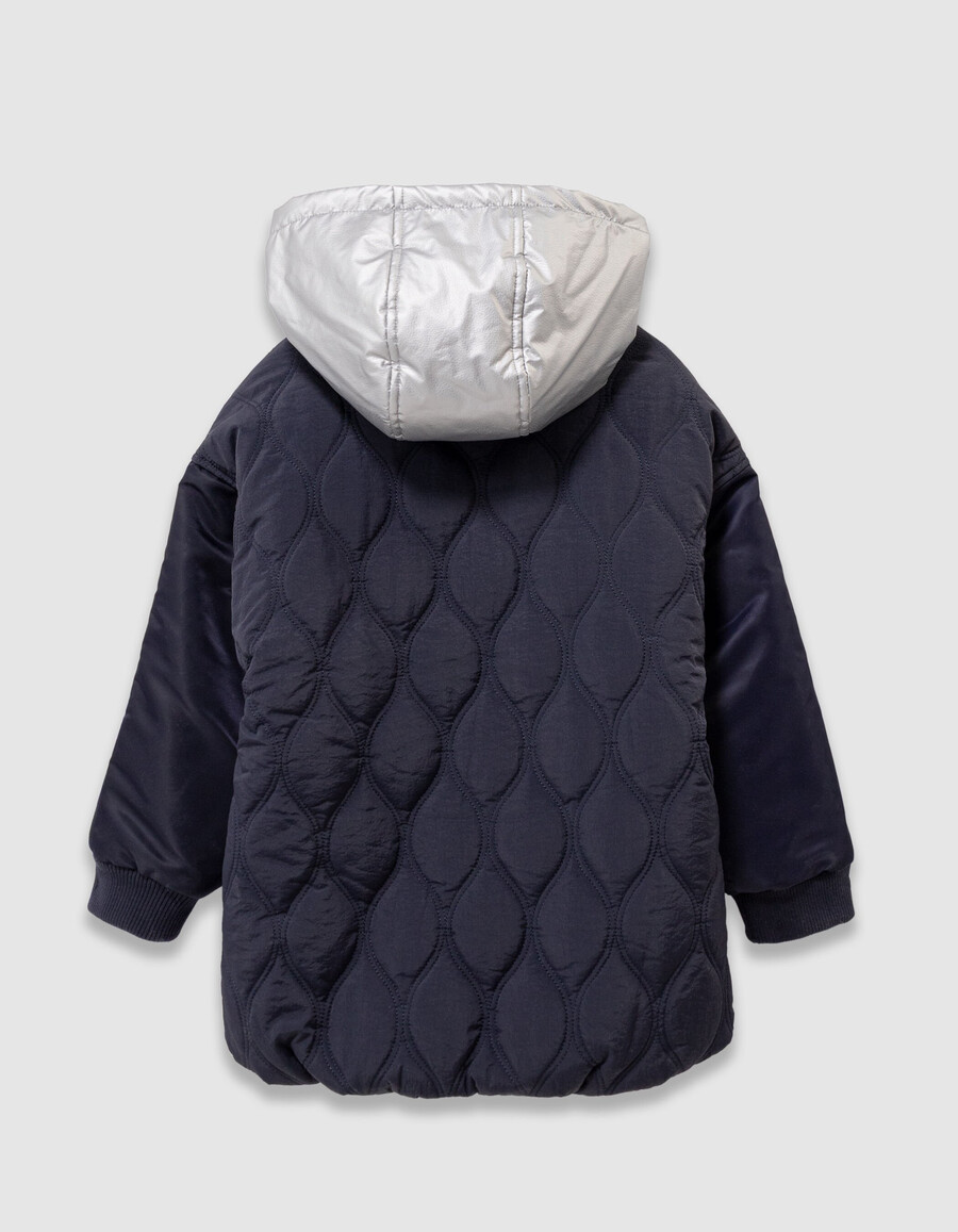 cappotto trapuntato blu navy da bambina con rivestimento staccabile