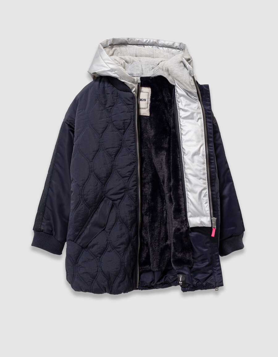 cappotto trapuntato blu navy da bambina con rivestimento staccabile