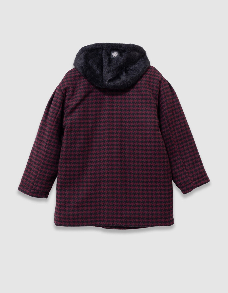cappotto a quadri neri con cappuccio per bambine