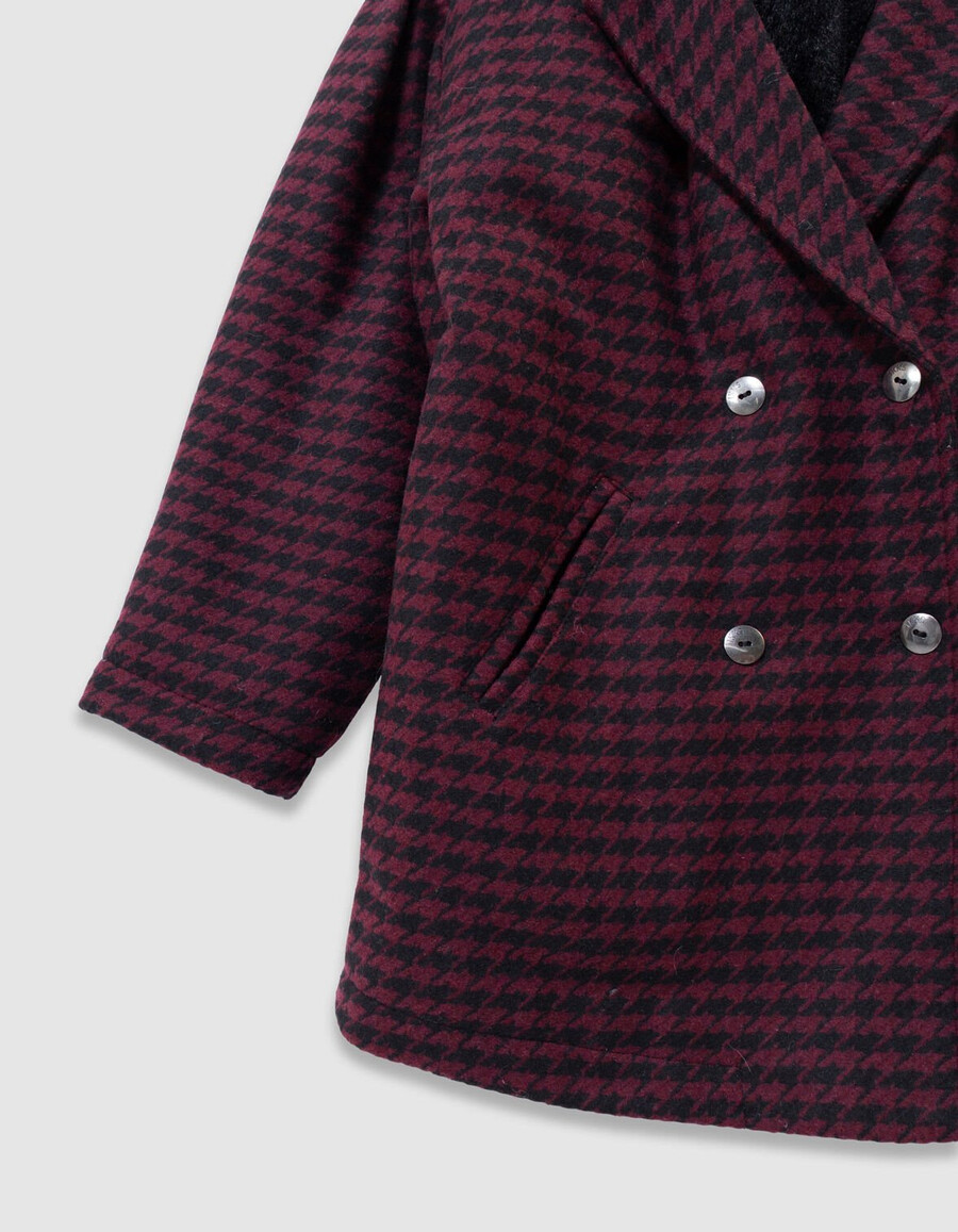 cappotto a quadri neri con cappuccio per bambine