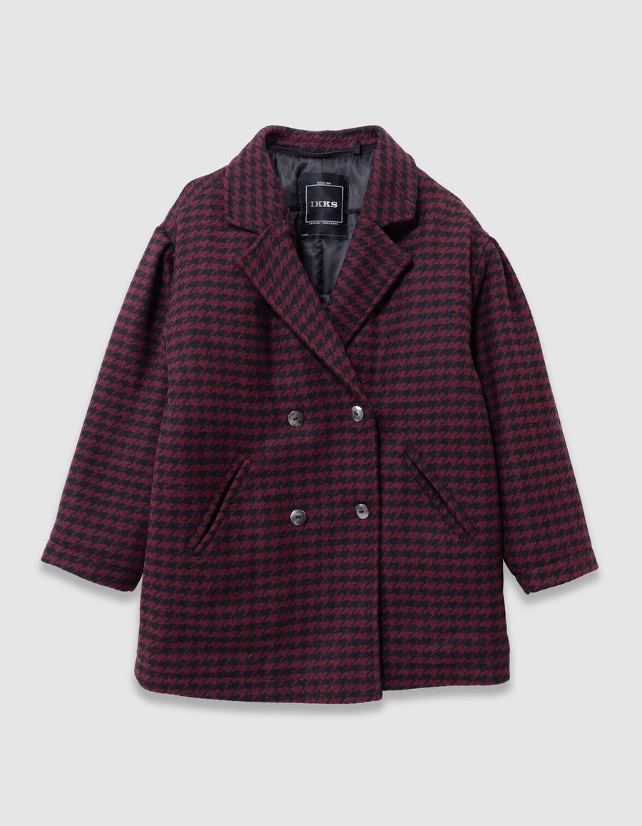 cappotto a quadri neri con cappuccio per bambine