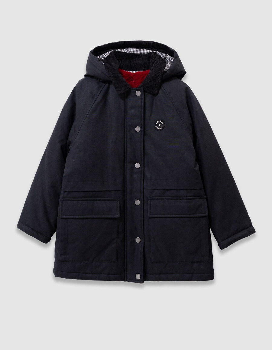parka nero e gilet rosso 2 in 1 per ragazze
