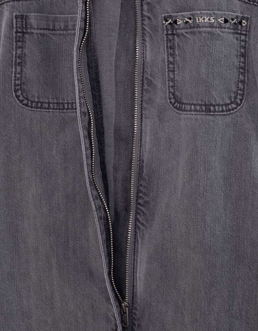 vestito in denim grigio con cintura stampata in cotone biologico per bambina