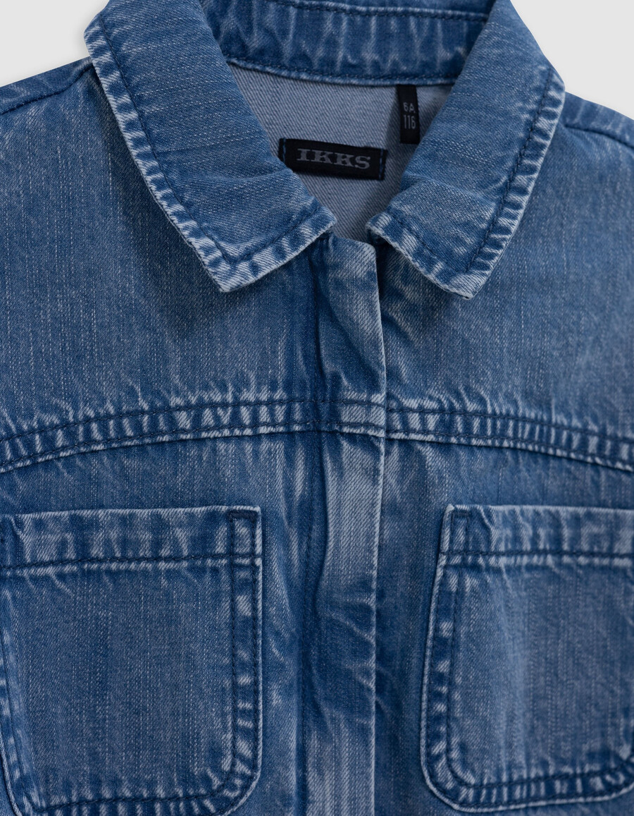 abito in denim blu con cintura stampata per bambina
