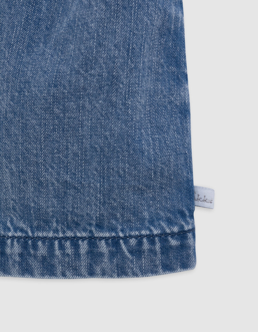 abito in denim blu con cintura stampata per bambina