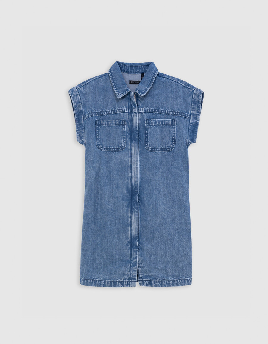 abito in denim blu con cintura stampata per bambina