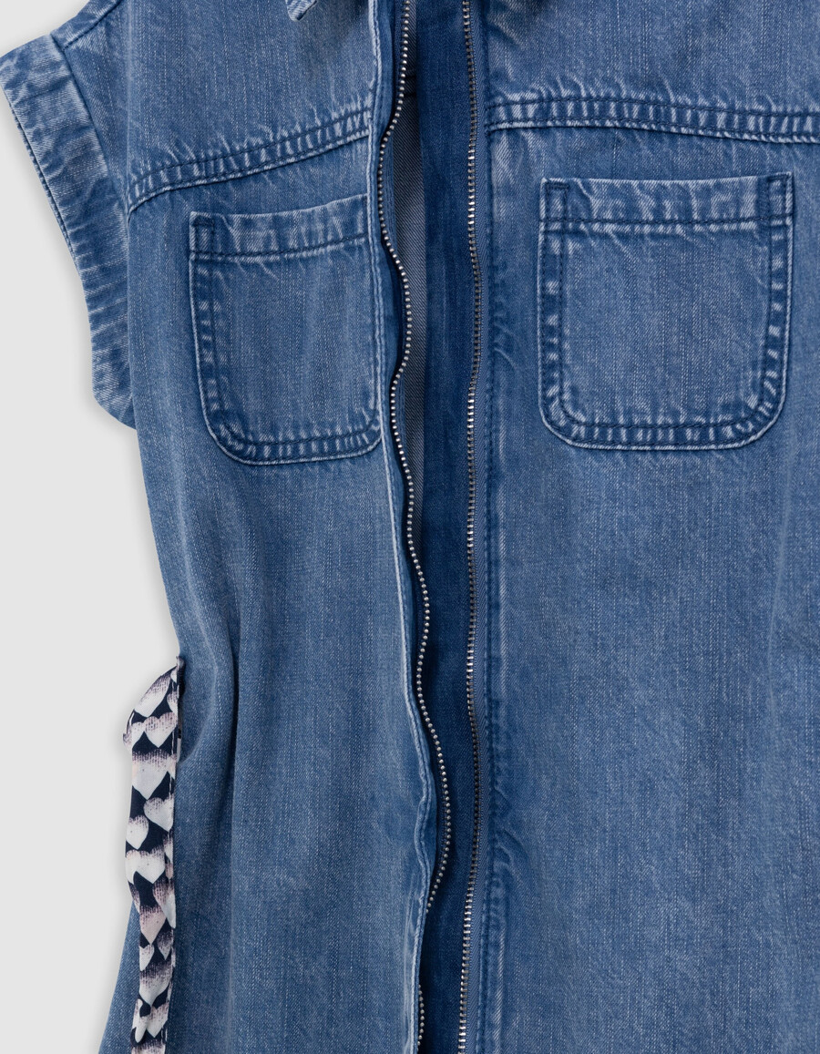 abito in denim blu con cintura stampata per bambina