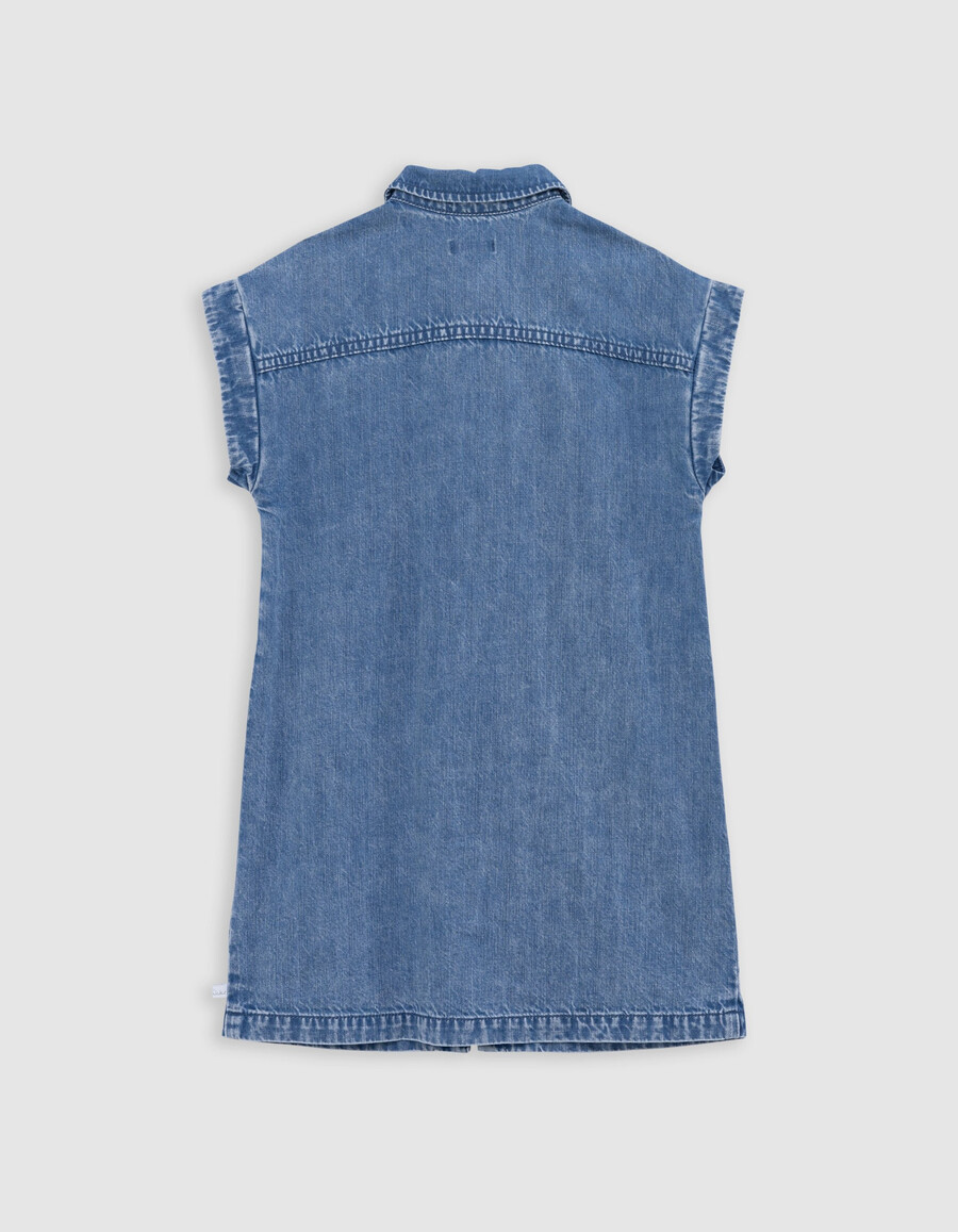 abito in denim blu con cintura stampata per bambina