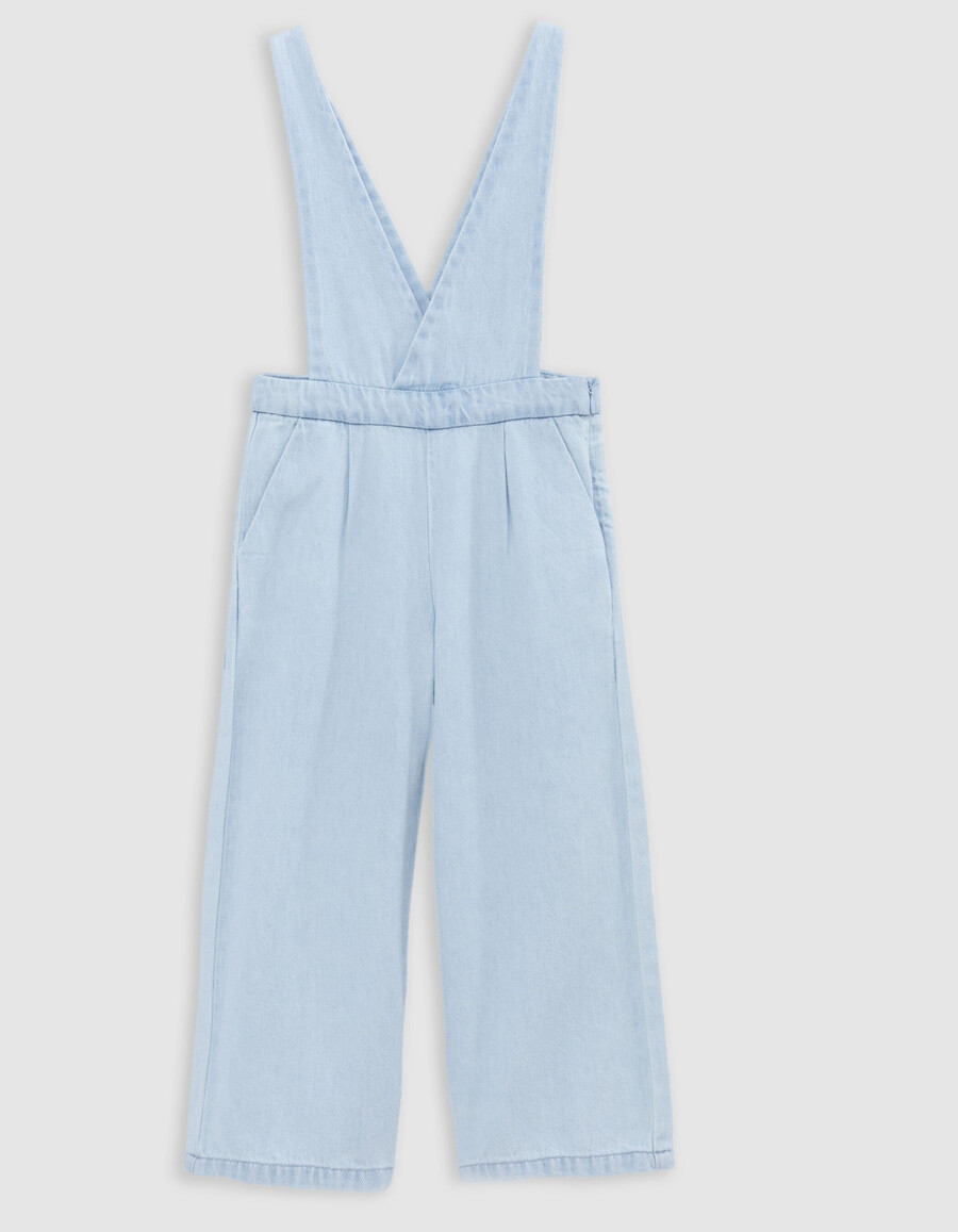 completo di salopette e maglietta in denim blu per bambina