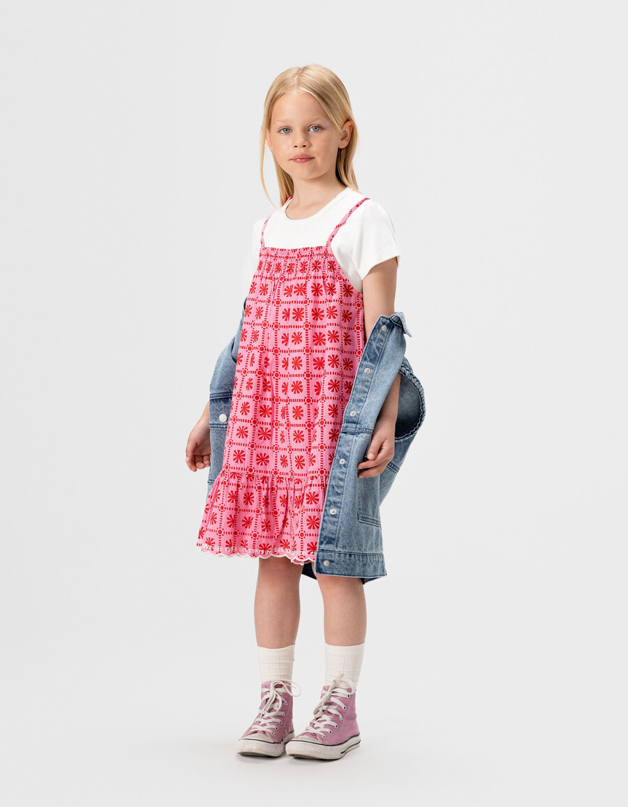 abito rosa con stampa grafica per bambine