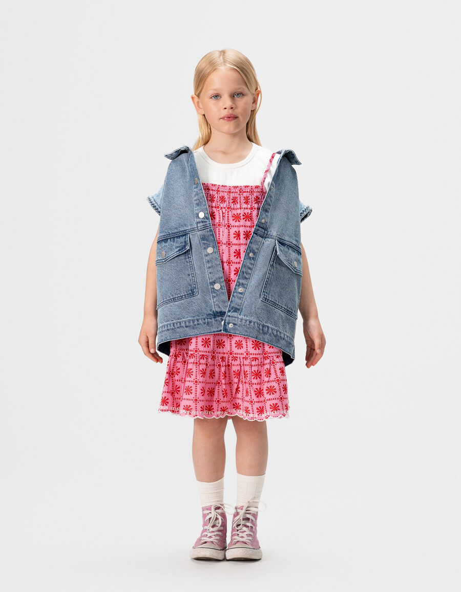 abito rosa con stampa grafica per bambine