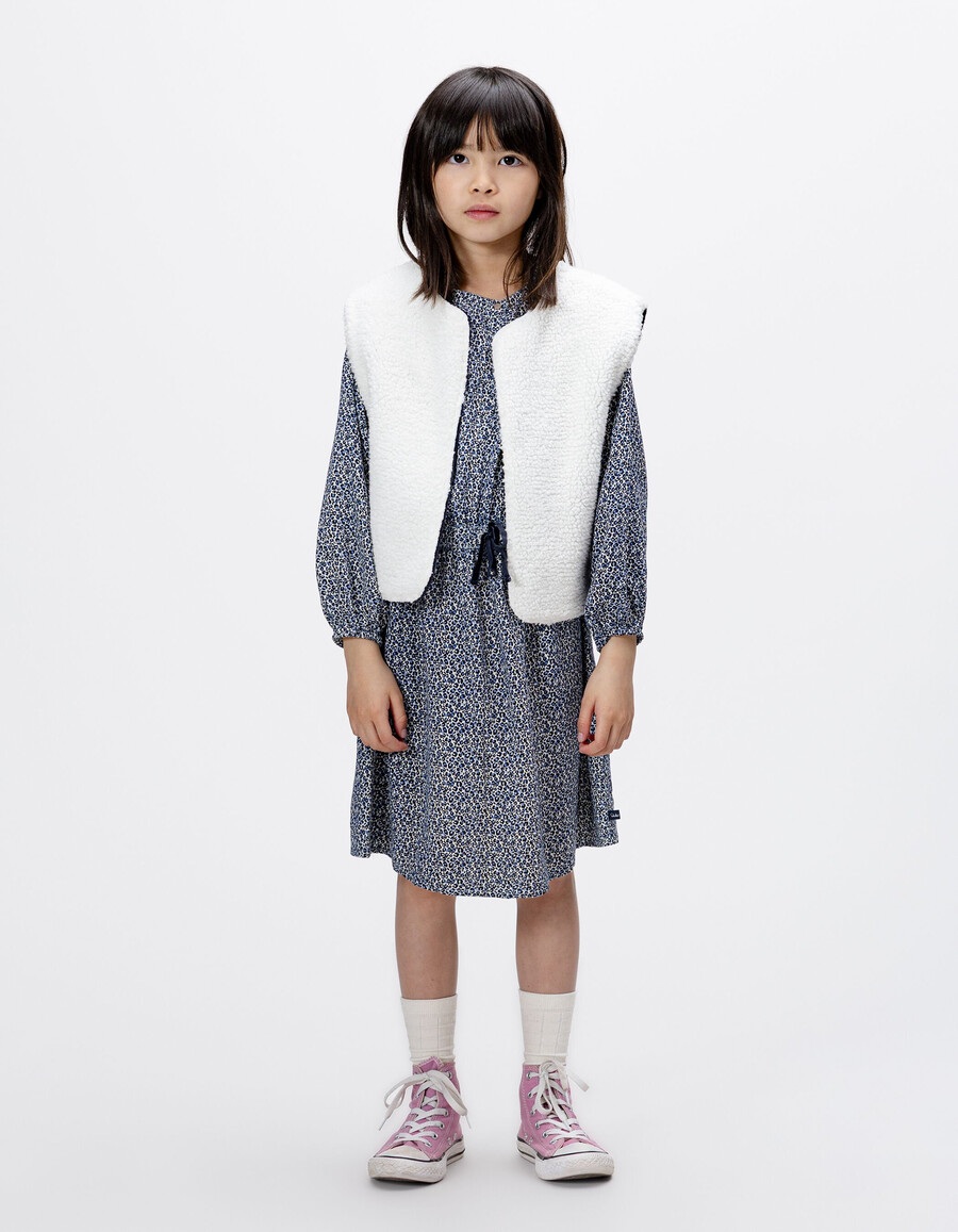 abito e gilet 2 in 1 con stampa leopardata e fiocco blu navy per bambine