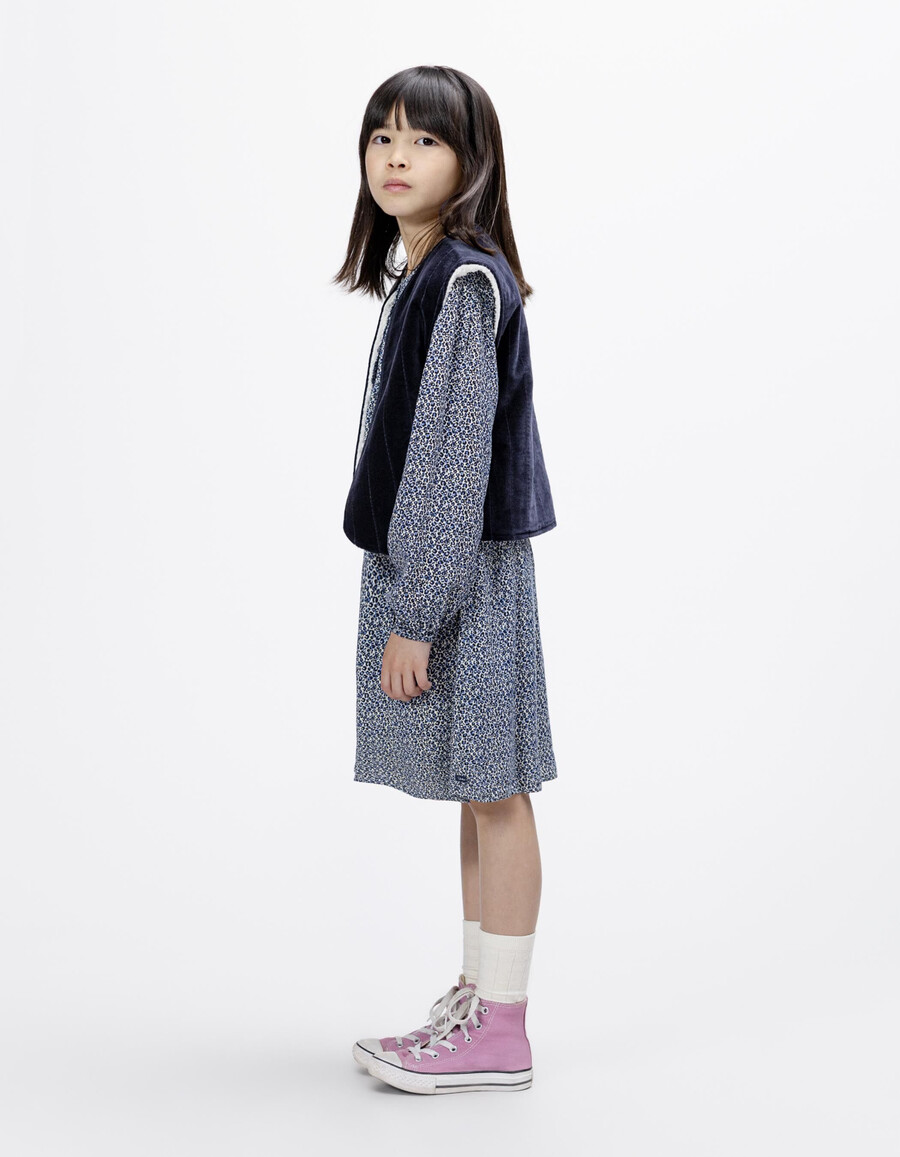 abito e gilet 2 in 1 con stampa leopardata e fiocco blu navy per bambine