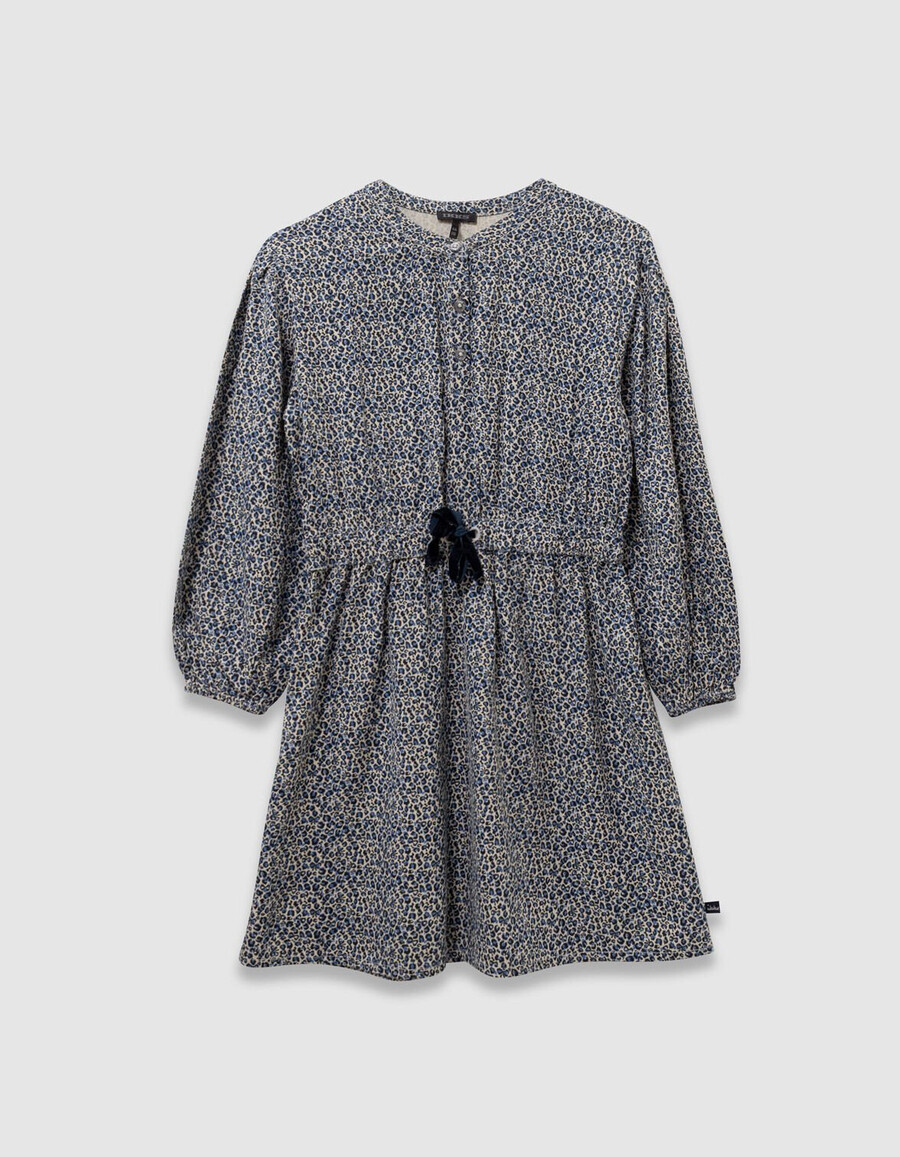 abito e gilet 2 in 1 con stampa leopardata e fiocco blu navy per bambine