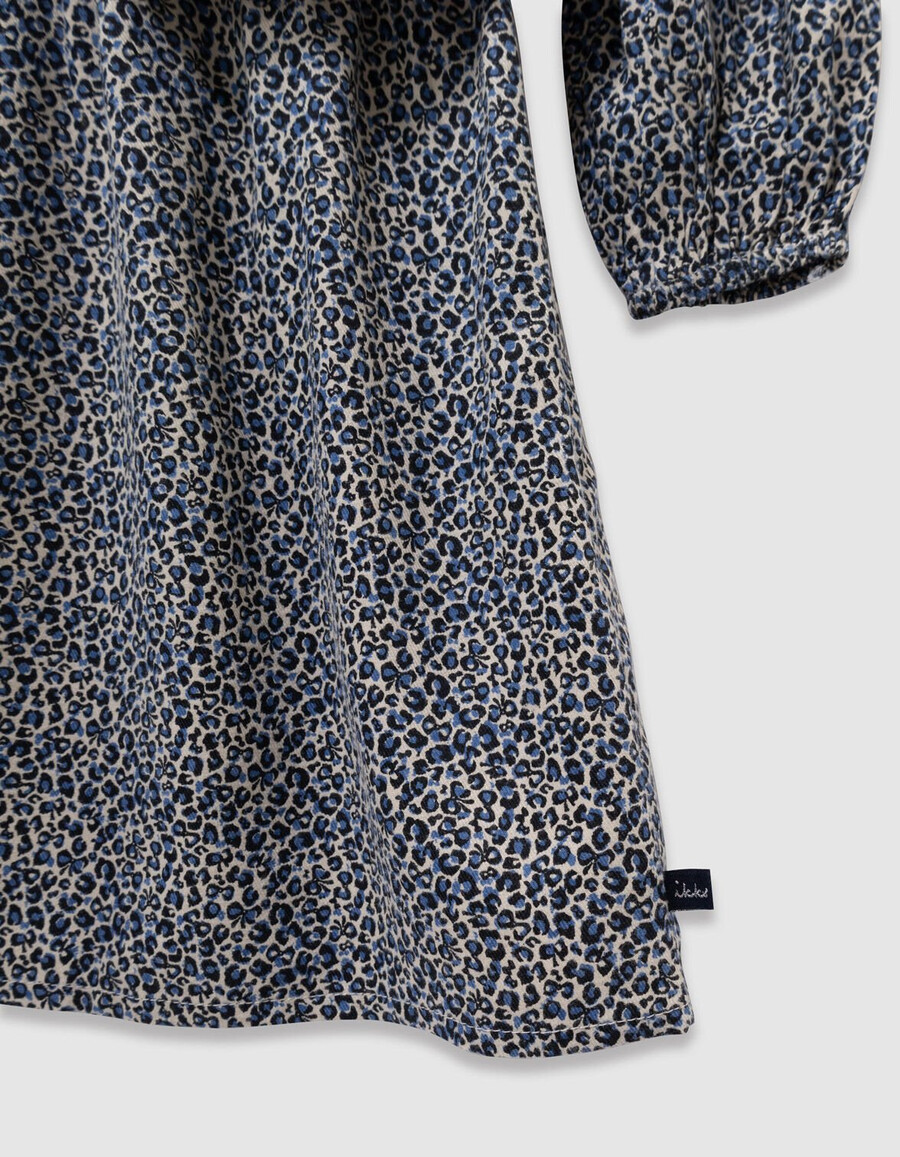 abito e gilet 2 in 1 con stampa leopardata e fiocco blu navy per bambine