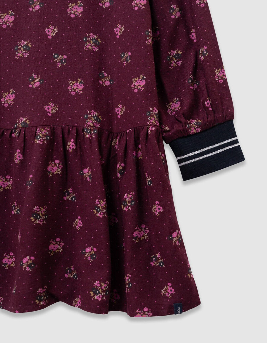 abito da bambina a maniche lunghe color bordeaux con stampa a bouquet