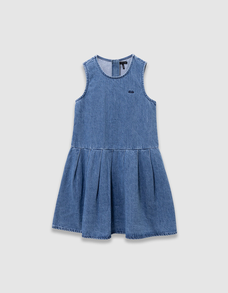 vestito in denim 2 in 1 e felpa con zip sul collo per bambine