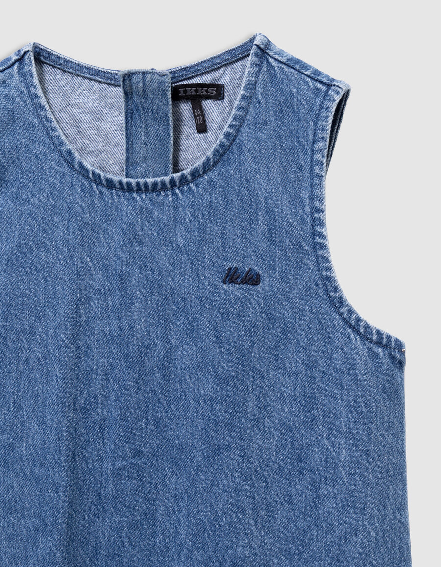 vestito in denim 2 in 1 e felpa con zip sul collo per bambine