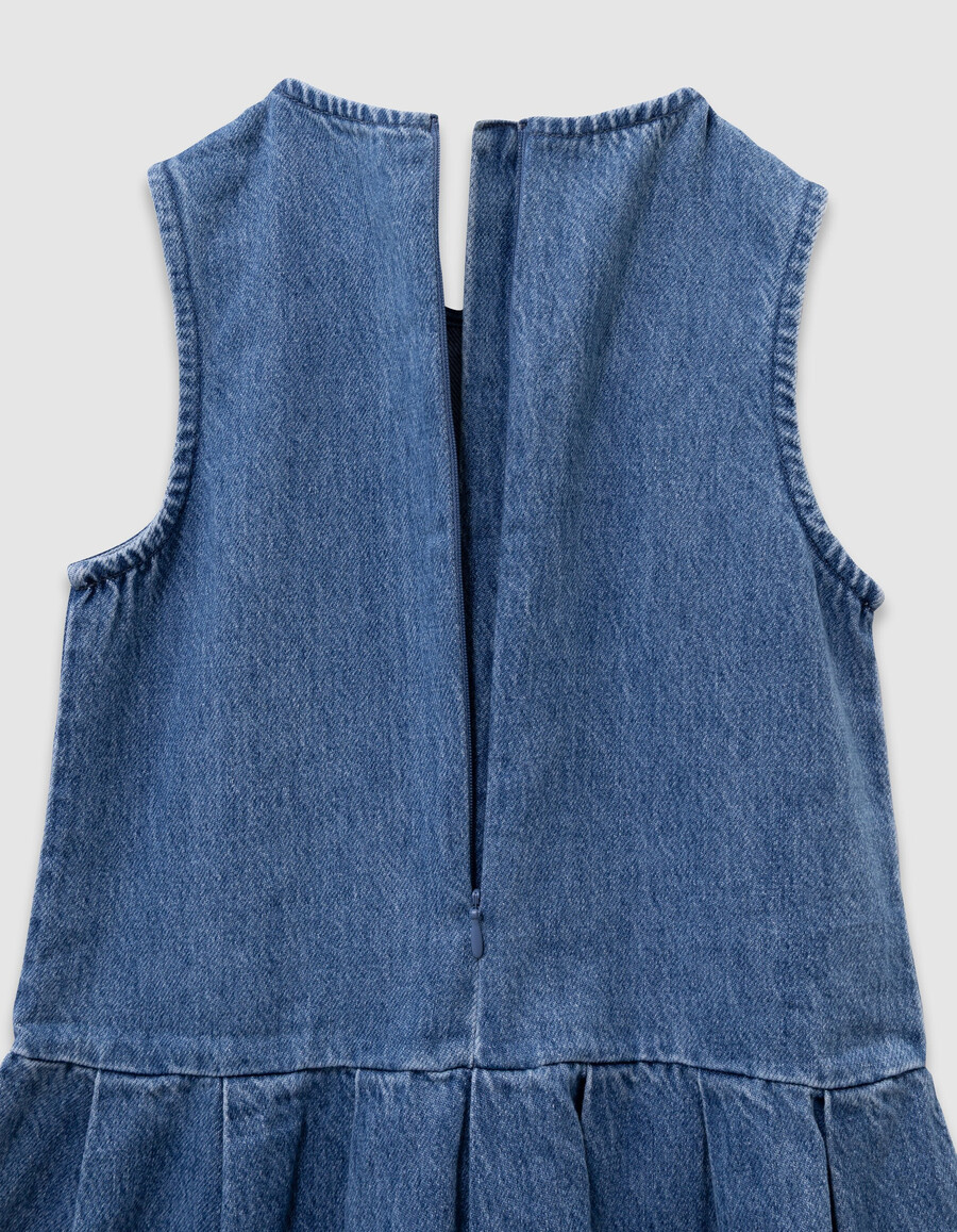 vestito in denim 2 in 1 e felpa con zip sul collo per bambine