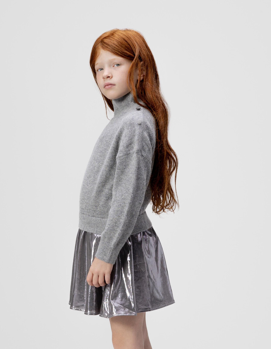 abito da bambina in tessuto misto lamé e maglia grigia