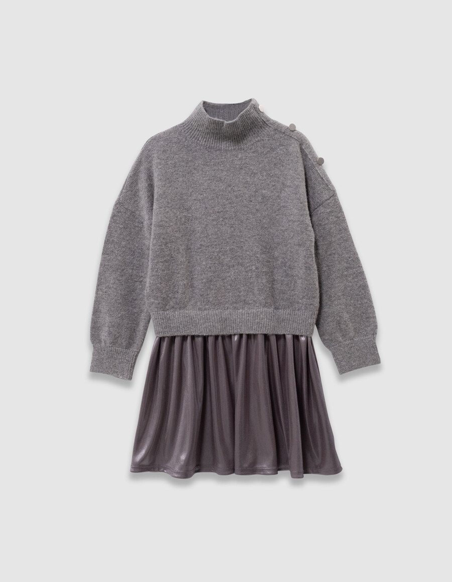 abito da bambina in tessuto misto lamé e maglia grigia