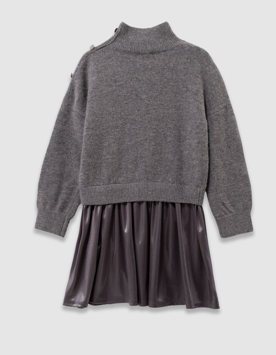 abito da bambina in tessuto misto lamé e maglia grigia
