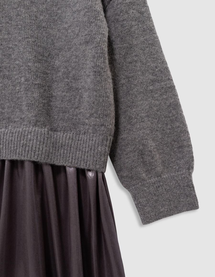 abito da bambina in tessuto misto lamé e maglia grigia