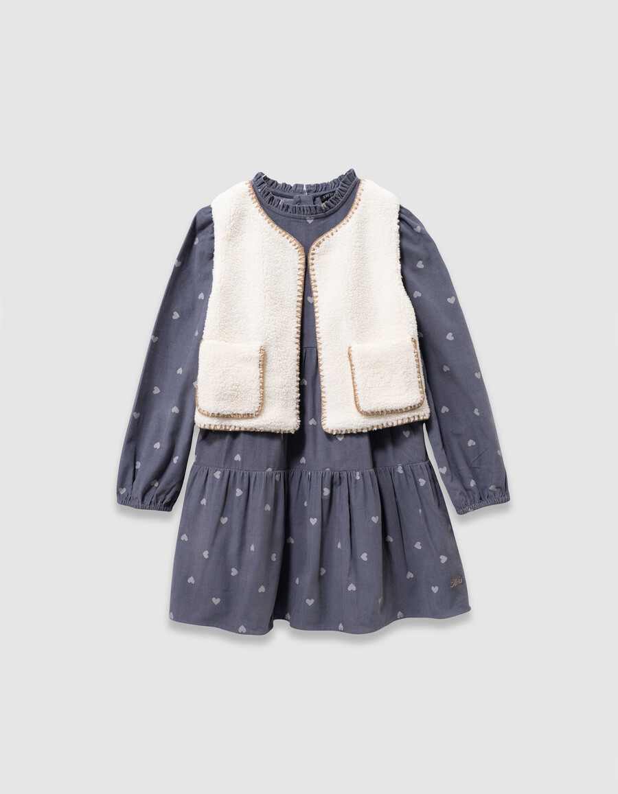 parka e gilet in velluto blu 2 in 1 per ragazze