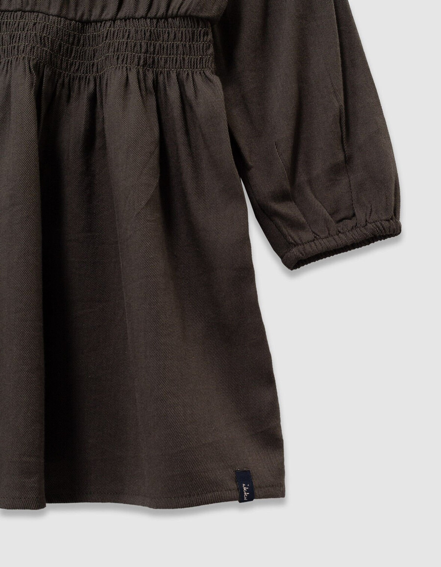 abito color cachi per bambine con ricamo floreale blu navy