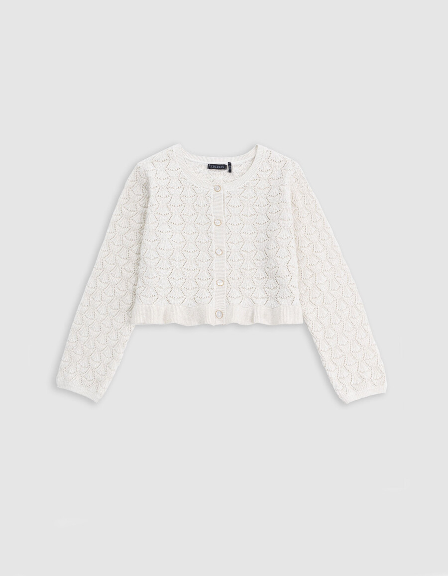 cardigan champagne traforato lurex per bambina